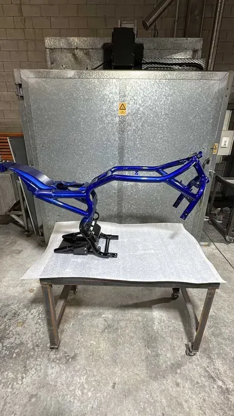 A tube frame coated blue