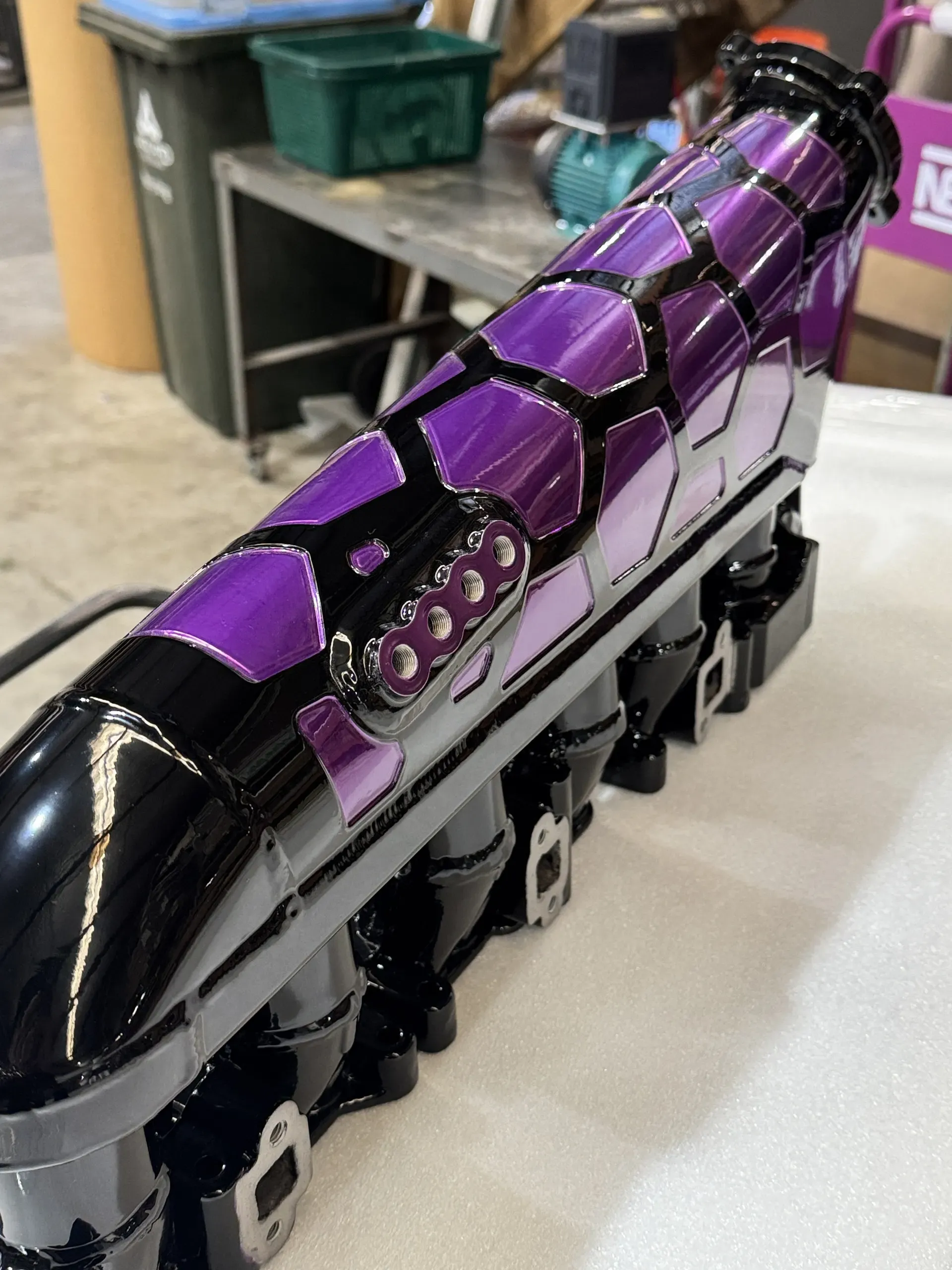 Two-tone purple and black inlet manifold