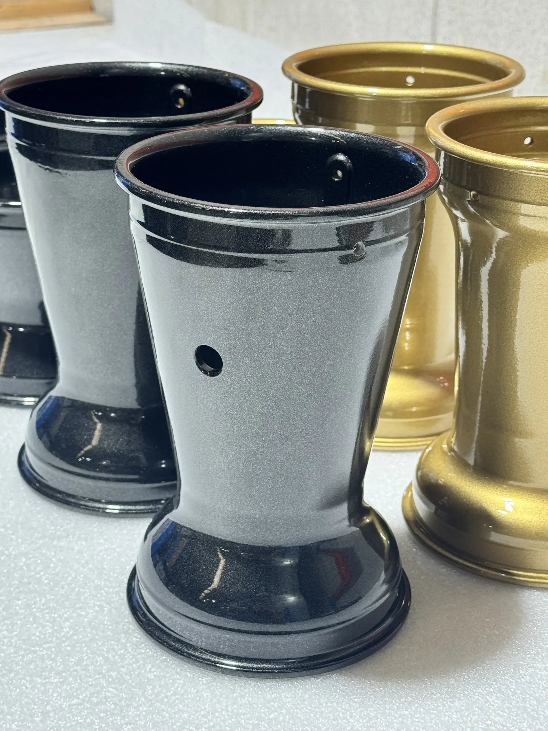 Vases in navy, grey and gold