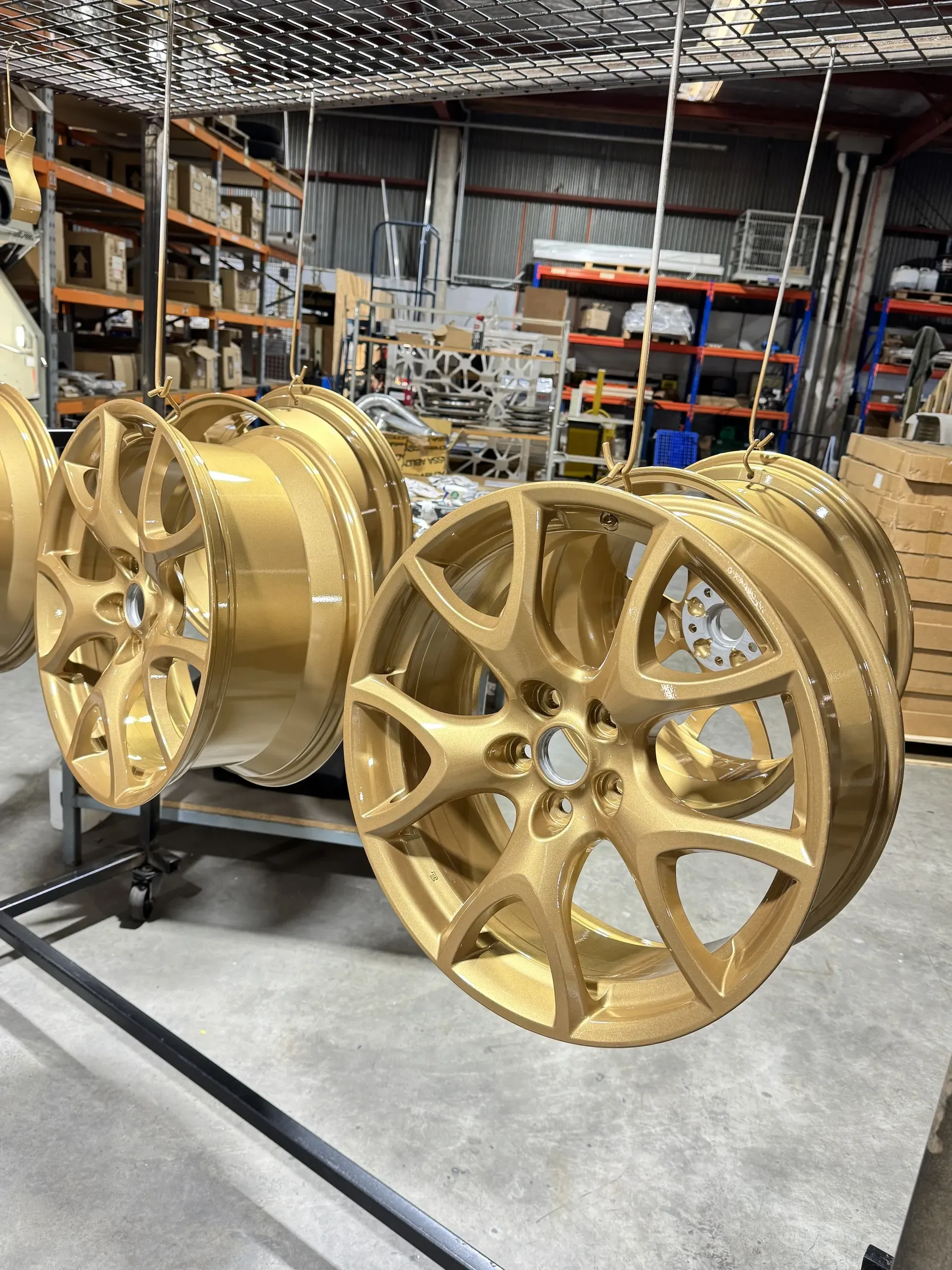 Gold wheels on the rack