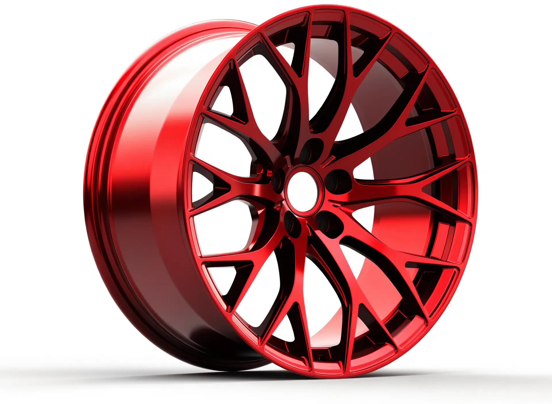 An alloy wheel in gloss red